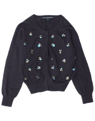 French Connection Damen kurze Strickjacke Pullover UK 10 Small marineblau Wolle GT08