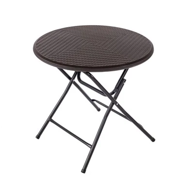 NEW! 80cm Round Folding Heavy Duty Outdoor Rattan Patio Garden Table - Image 1 of 4