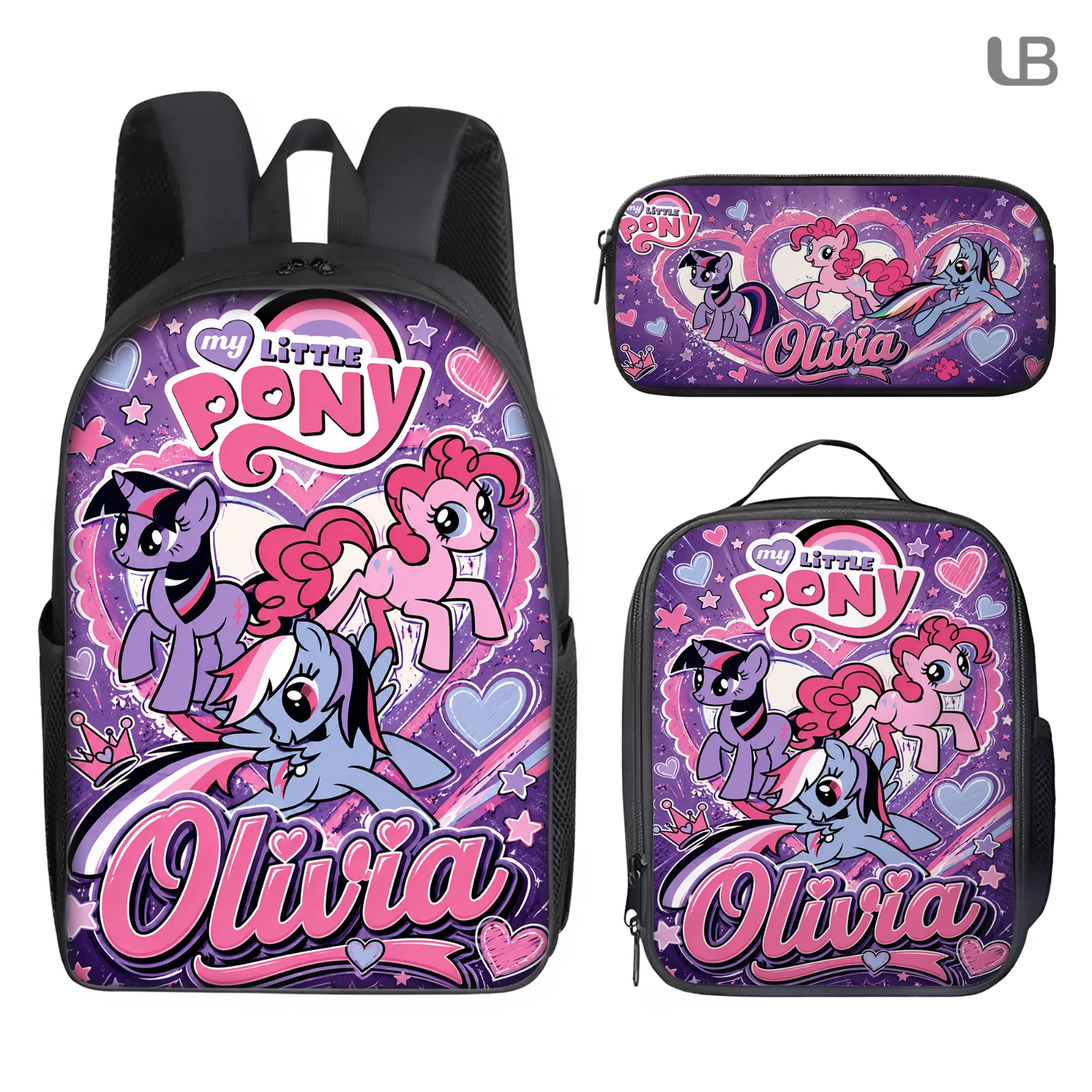 Rainbow Fantasy Pony Backpack Set with Lunch Bag Pencil Case