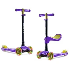 2-in-1 Kids Kick Scooter, Adjustable Height Handlebars and Removable Seat