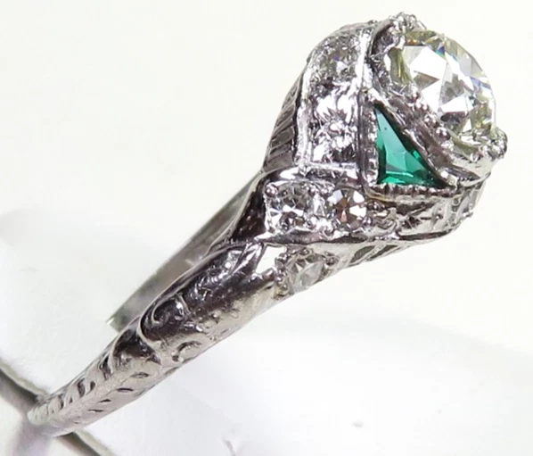 Antiguo anillo de compromiso Art Deco de diamantes de 1920 Plat Pall anillo tamaño 5,5 UK-K1/2 Foto 4 de 4