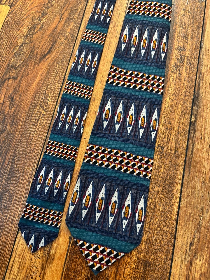 Vintage 100% Silk Mens Abstract Geometric Tie 90s Color Block 80s/90s Made in US - Image 2 of 4