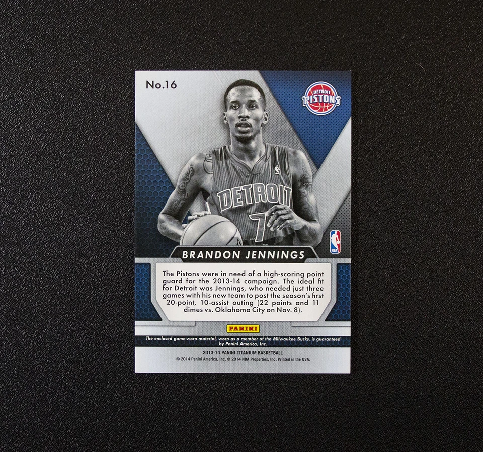 2013-14 Titanium Brandon Jennings Double Jersey # 72/279 Detroit Pistons Card 16 - Image 2 of 2