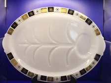 Vintage Glass Works Atomic Starburst Oval Milk Glass Meat Platter