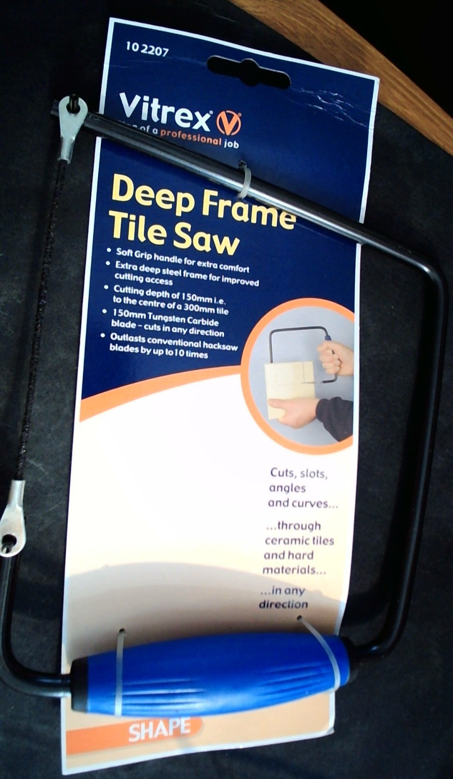 VITREX Deep Frame Tile Saw. 150mm Depth. Soft Grip. Tungsten Carbide Blade. New.