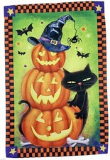 Black Cat Pumpkins Halloween Garden Flag - 12" x 18", Double Sided, Fall