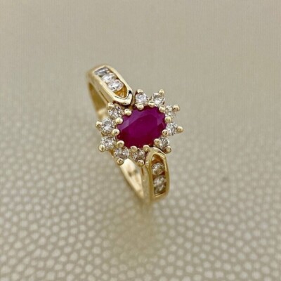 2 CT Oval Cut Simulated Pink Ruby Engagement Halo Ring 14K Yellow Gold Plated