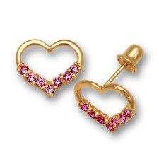 14K Yellow  White Gold Heart Screw Back Earrings For Women