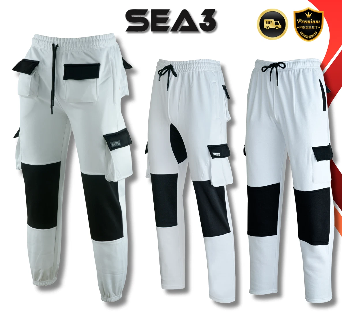 SEA3 Men's Fleece Painters Decorators Combat Cargo Work Trousers White Joggers
Opens in a new window