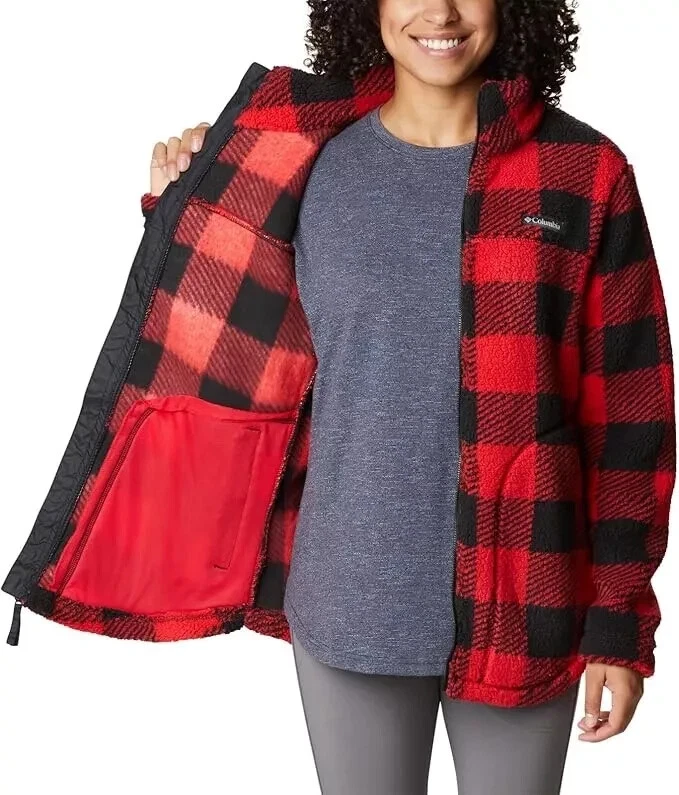 Columbia Women's Red Black Check West Bend Full Zip Fleece Jacket Plus Size 2X - Image 2 of 4