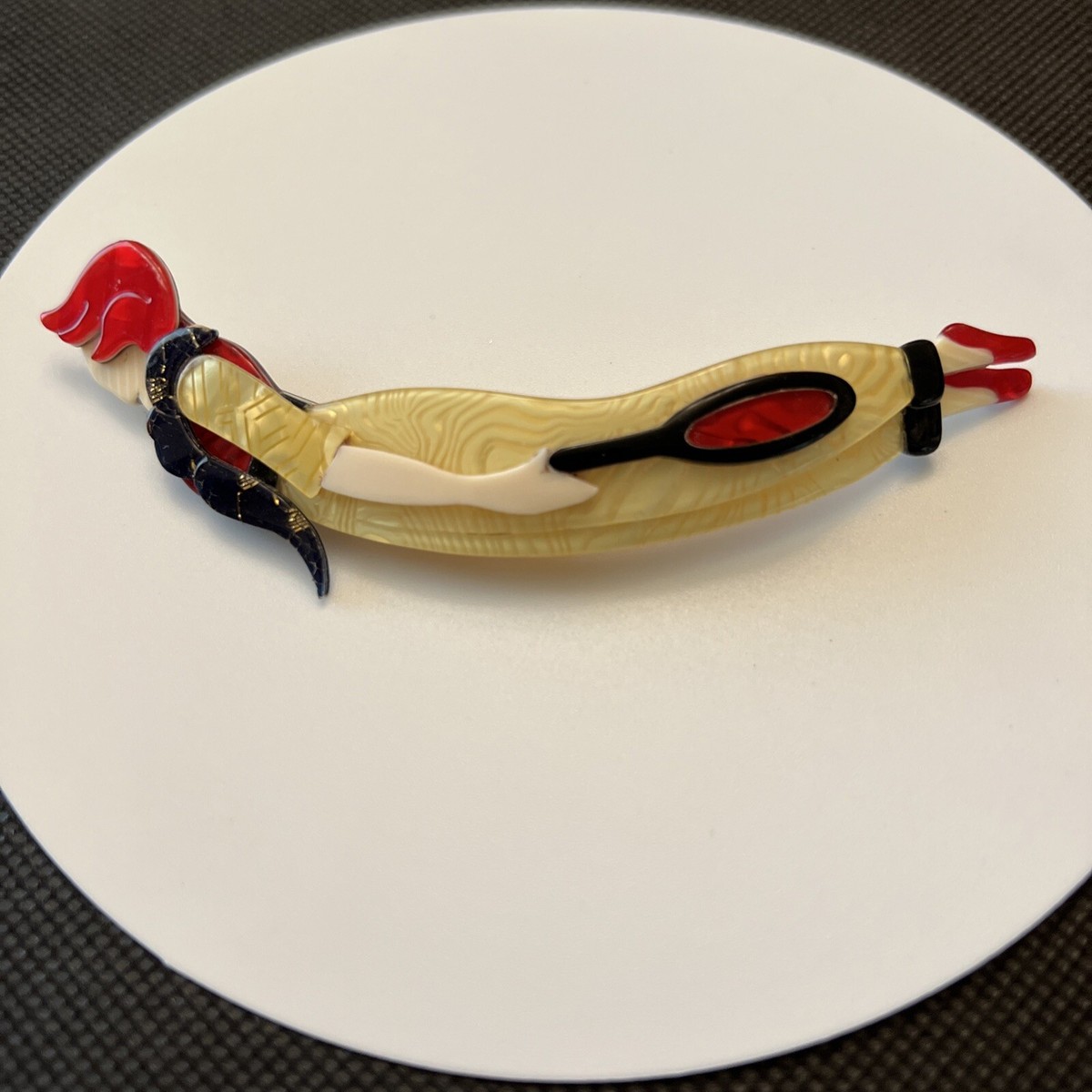 Lea Stein Original Paris Brooch Pin Tennis Woman Diver Yellow Red 