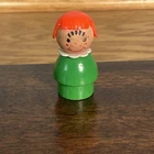 Vintage Fisher Price little people all wood green girl freckles & red hair