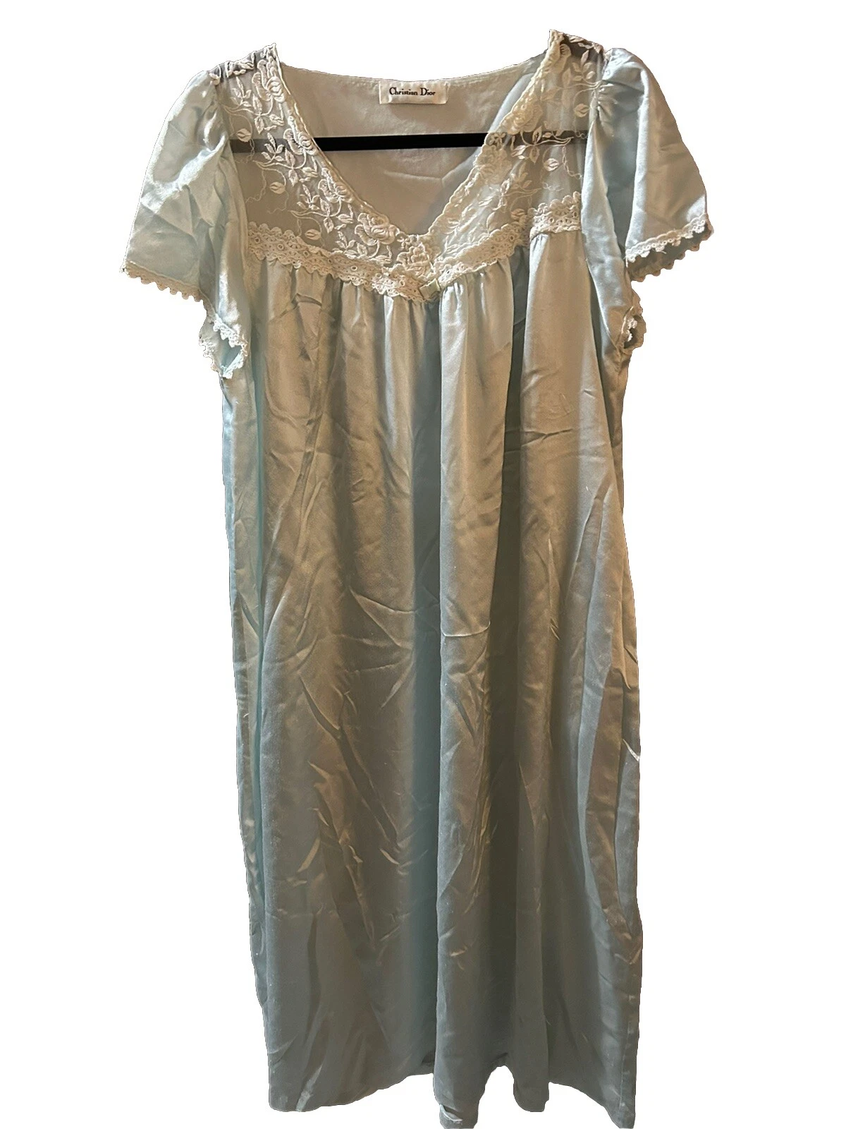 Camicia da notte vintage CHRISTIAN DIOR bambino blu raso pizzo lingerie usata in ottime condizioni!