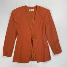 Neo Leo Yeung Jacket 36 8 Orange Womens Blazer Plain Smart Collarless Vintage