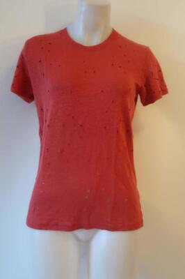 Womens Iro Clay Brick Red Distressed Linen T-Shirt Top S *