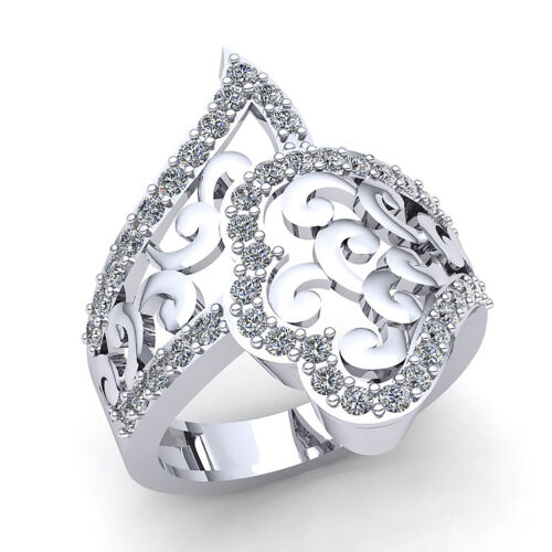 Natural 1ct Round Diamond Womens Bridal Floral Filigree Wedding Ring 18K Gold - Afbeelding 1 van 5
