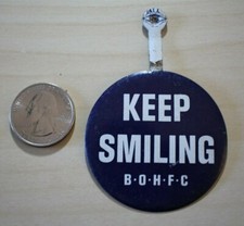 Benson's Old Home Fruit Cake Keep Smiling BOHFC Tab Foldover Pinback Button