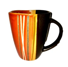 Home Trends Bazaar Retro Orange Brown Yellow Striped Ceramic Coffee Mug Tea Cup