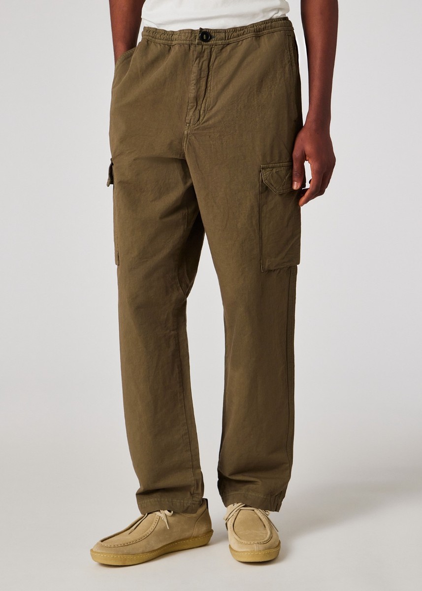 即発送可 Paul Smith Pants Trousers M PAUL SMITH Pants Mens Small Khaki Green Cargo Cotton Linen Relaxed