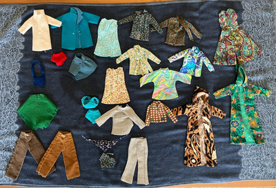 Lot of  vintage 1970's handmade and Barbie Clone shirts, capes, coats, and more!