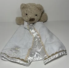 Carters Bear Lovey White Gold Security Blanket Satin Trim Rattle 12" RARE HTF