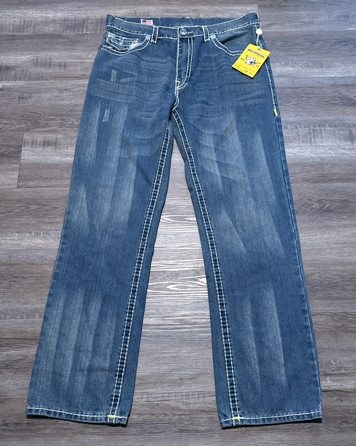 True Religion Men's Size 38 Ricky Super T Yellow Pineapple Jeans USA M24859BB0