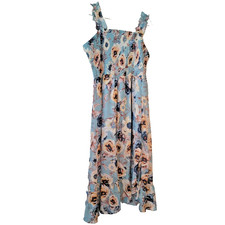 Maurice's Smocked-bodice Floral Maxi Tank Dress Ruffle Hemed Side Slit Sz XL