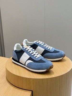 Tom Ford Blue Suede Mesh White Stripe Men Casual Sneakers