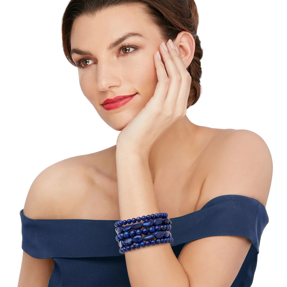 Ross-Simons Lapis Jewelry Set: 5 Bead Stretch Bracelets. 7 inches - Image 2 of 4