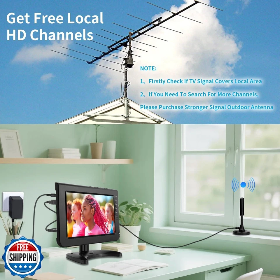 Jexiop 10.1inch Portable TV,720P Screen Small Television with Antenna and Dig - Image 2 of 4