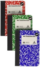 Mini Composition Book, Note Pad, 3 Pack in 3 different color Red, Green, Blue