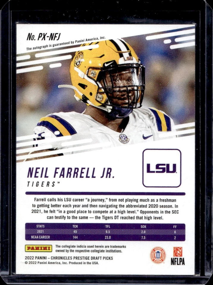 Neil Farrell Jr. 2022 Panini Chronicles Draft Picks #PX-NFJ Prestige Rookie Auto - Image 2 of 2