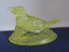 Vintage Uranium/Vaseline Glass Bird with Berry in its Beek
