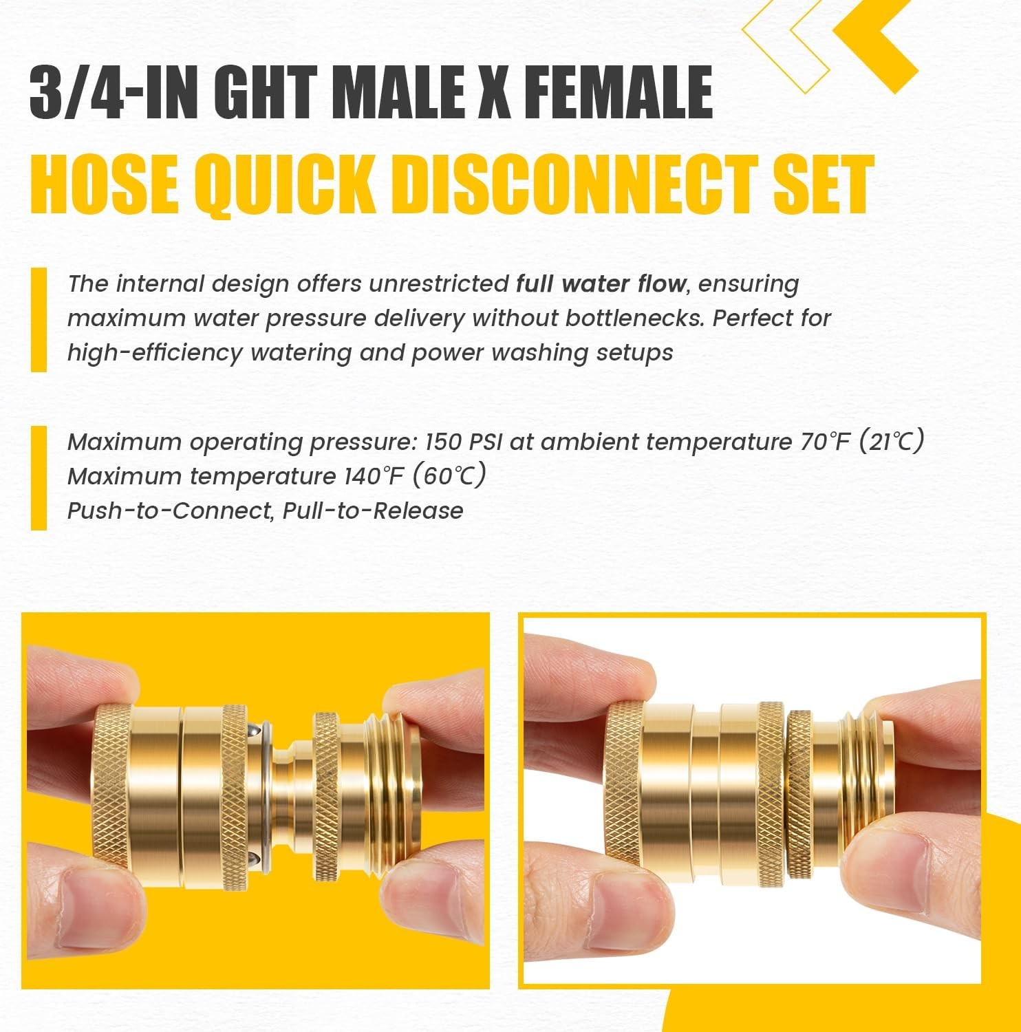 for Dramm 22729 Brass Hose Coupler Quick Disconnect Connect 3/4” GHT Male Female