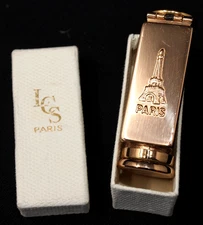 Vtg LCS PARIS FRANCE Goldtone Lipstick Holder & Flip Mirror, Eiffel Tower MIB