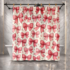 Chic Pink Bow Kids Bathroom Decor Shower Curtain 72x72 Polyester Decoration