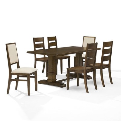 7-Piece Dining Table Set For 6, Table, 4 Ladder-Back Chairs, 2 Back Chairs
