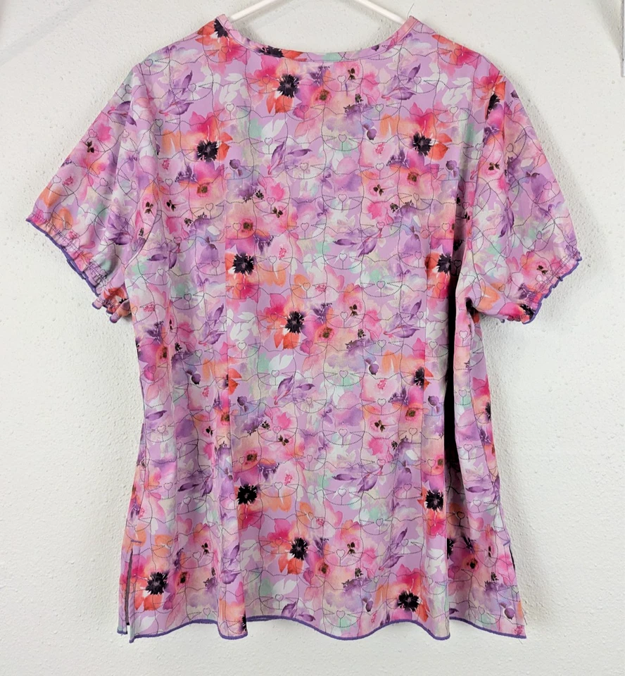 Betsey Johnson sz 2X Scrub Top multi color short sleeves medical nurse 0674 - Image 4 of 4