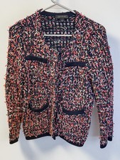 Ann Taylor Navy Boucle Tweed Knit Jacket Womens S Open Front Blazer Workwear