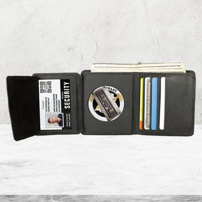 RFID Blocking Rounded Shield Badge Credit Card ID Holder Bifold Men's Wallet