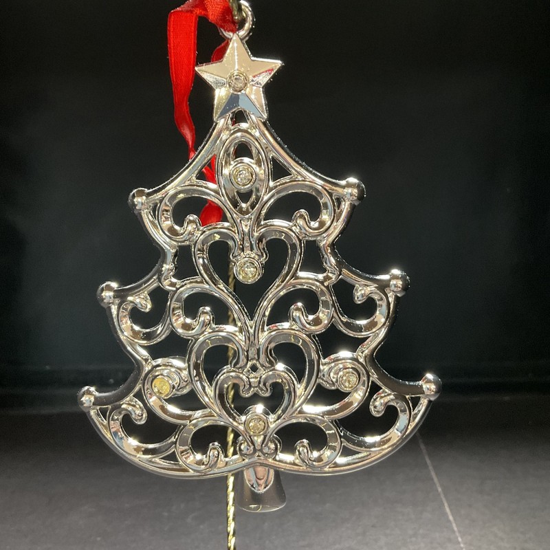 New Lenox Silverplate Christmas Tree Clear Crystal Stone Ornament #121367