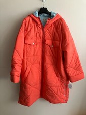 Free People Kit Long Hooded Puffer Jacket, Orange, X-small, Rrp $168