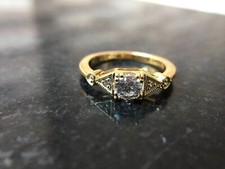 Art Deco Style European Cut Lab-Created Diamond Ethical Ring 14K Gold Finish
