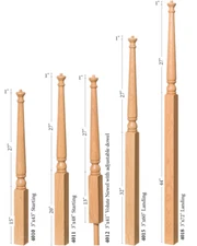 Colonial Style Rail Newel Post Set Red Oak Wooden Pin Top 4010-4011-4012