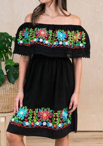BLACK Mexican Dress CAMPESINA 