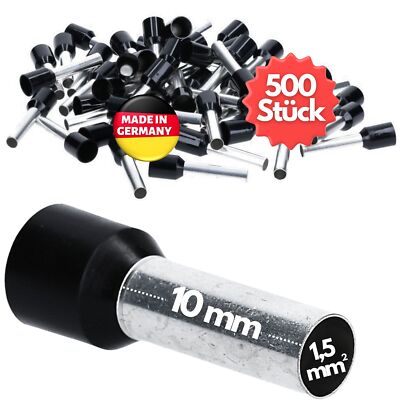 500 Stück Kalitec AE1510RT Aderendhülsen isoliert 1,5mm² 10mm schwarz Kupfer PVC