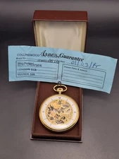 arnex skeleton case gold plated pocket watch boxed