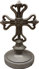 Vtg Large Heavy Cross Fleur de Lis Decorative Cast Wrought Iron Garden Home 13"