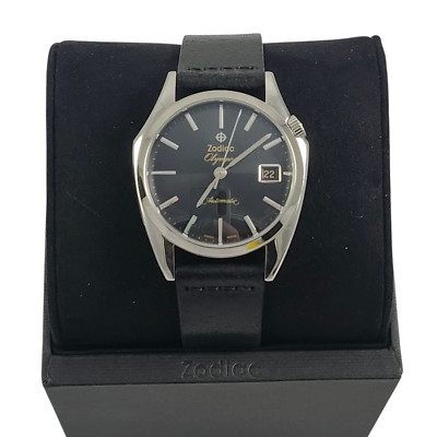NEW Zodiac Olympos Automatic Black & Silver Leather Mens Watch