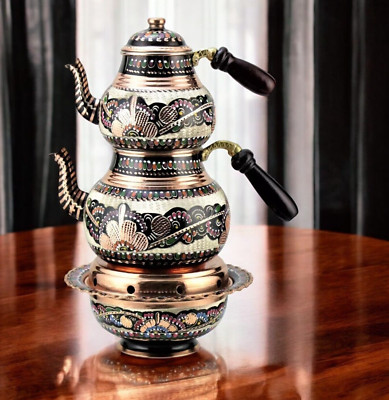Traditional Copper Teapot Tea Kettle Set with Heater, Camping Tea Kettle Warmer